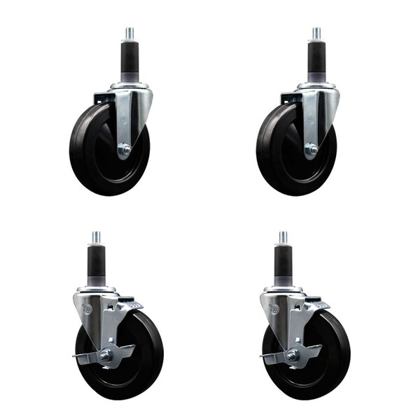 Service Caster 5'' Hard Rubber Wheel Swivel 1-1/8'' Expand Stem Caster Set 2 Brakes, 4PK SCC-EX20S514-HRS-2-TLB-2-118 - main